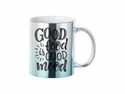 Sublimation Blanks 11oz Gradient Light Blue/Silver Plated Ceramic Mug