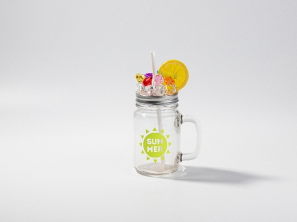 12oz/350ml Sublimation Blanks Clear Glass Mason Jar with Fake Ice &amp; Fruit Topper Lid (Clear, Lemon)