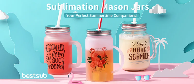 12oz Sublimation Mason Jar Cup with Handle Clear Glass Iced Coffee