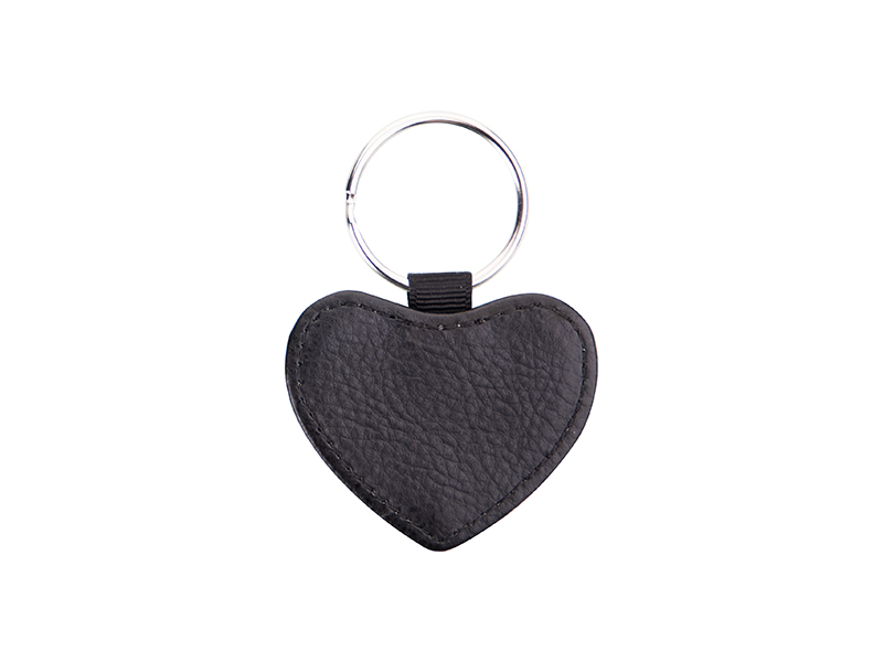 blanksub_006store DIY Sublimation PU Leather Keychain in Black and White with Heart Shape Leather Pendant