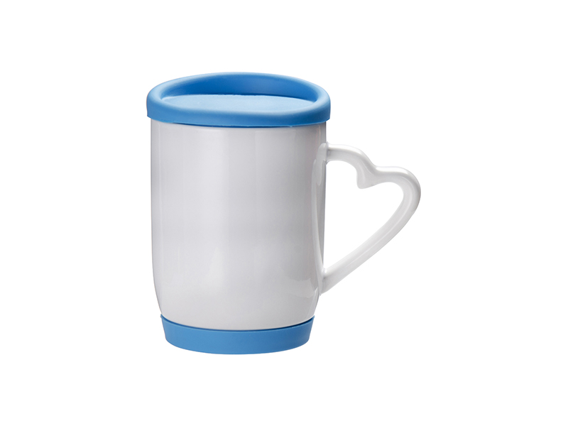 Taza de cerámica con tapa y banda de silicona