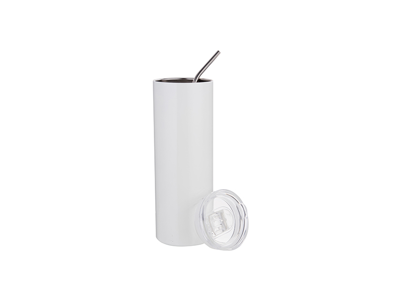 600ml Stainless Steel Straw Top Water Bottle (White) (MUG-SS20W