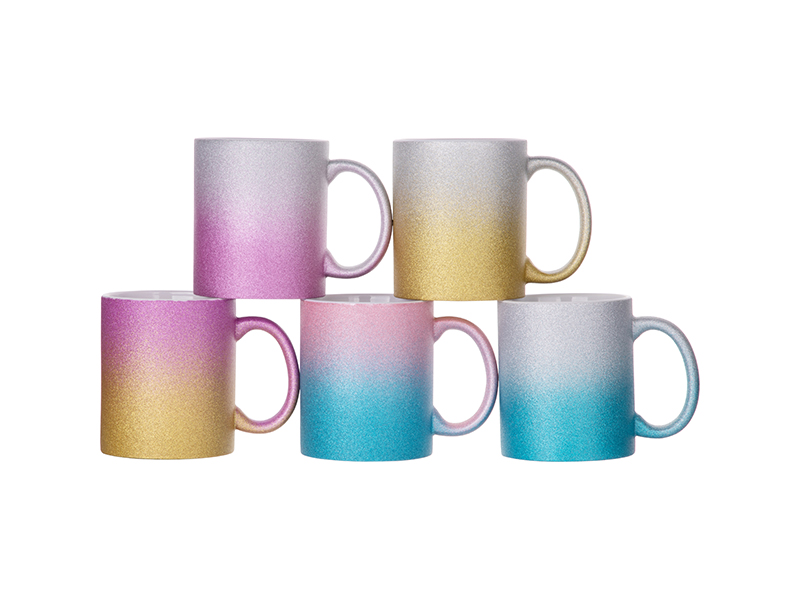 Sublimation 11oz 330ml Gradient Bottom Glitter Mug Silver Light Blue Bestsub Sublimation