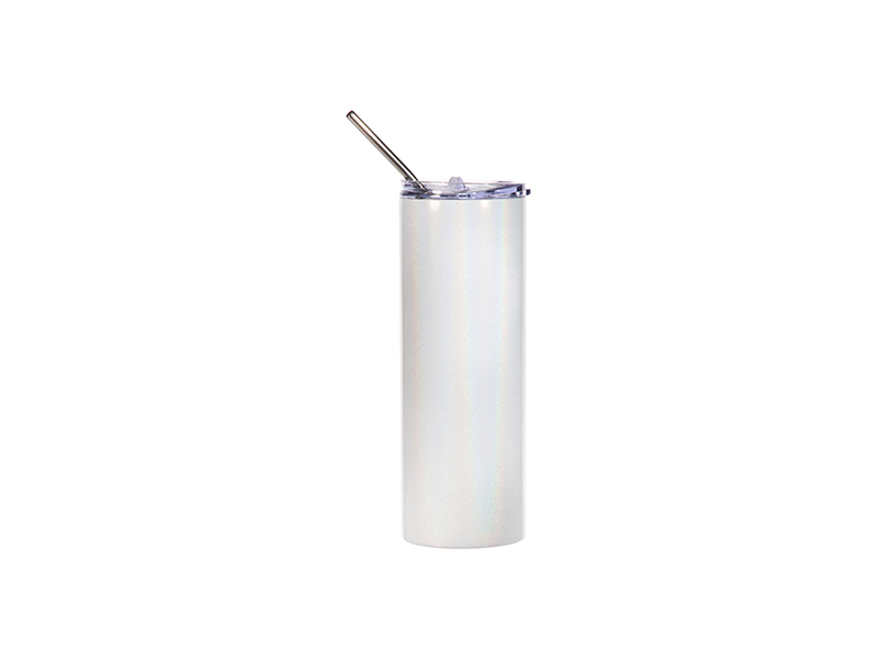 600ml White Stainless Steel Tumbler with Straw