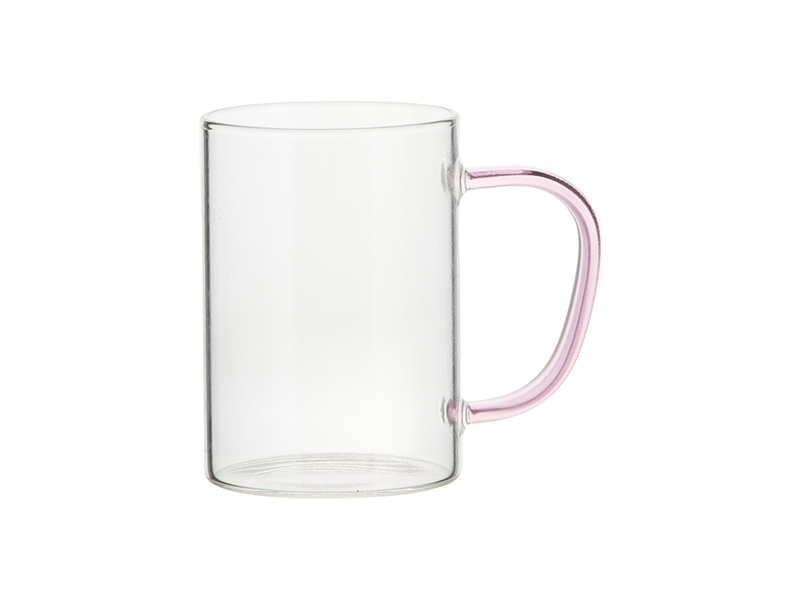 Sublimation 12oz 360ml Glass Mug W Pink Handle Clear Bestsub Sublimation Blanks