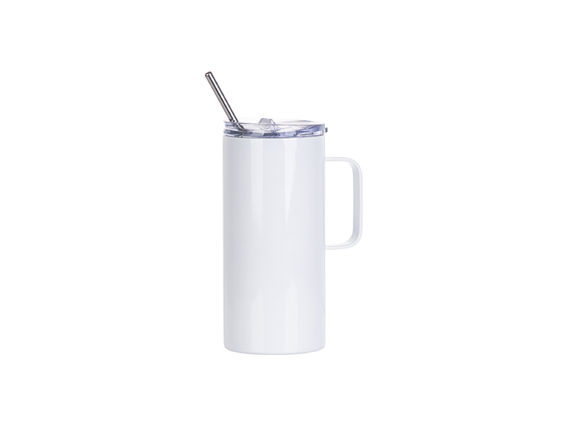 16 OZ STAINLESS STEEL TUMBLER WITH HANDLE - WHITE