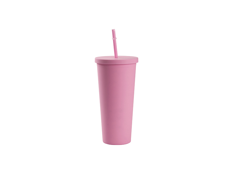 Vaso Plástico Doble Capa 24OZ/700ml con Tapa y Pajita (Rosa