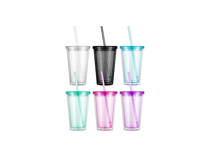 16oz/473ml Double Wall Clear Plastic Tumbler with Straw & Lid (Clear) -  BestSub - Sublimation Blanks,Sublimation Mugs,Heat Press,LaserBox,Engraving  Blanks,UV&DTF Printing