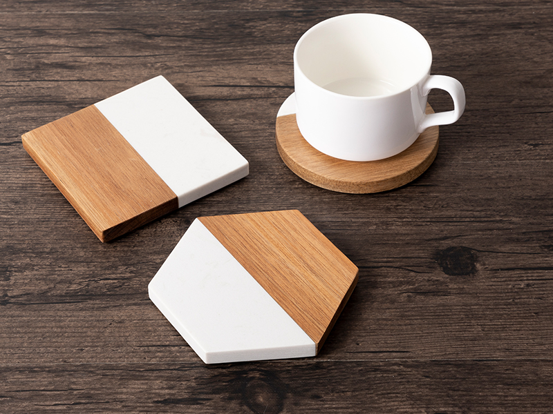 White Marble Hexagon Coasters. Laserable & Imprintable.