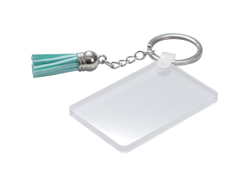 Sublimation Blanks Acrylic Keyring W/ Light Blue Tassel(Rectangle