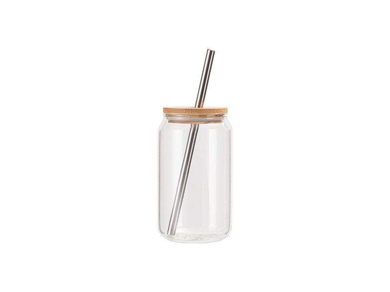 13oz/400ml Vaso de cristal transparente con Tapa de bambú y pajita