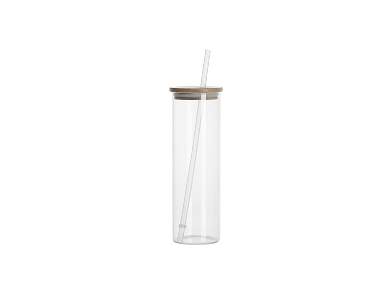 20oz (600ml) Blank Can Glass With Bamboo Lid & Straw