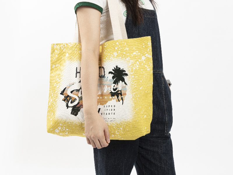 Sublimation Blanks Bleached Poly Linen Tote Bag Black