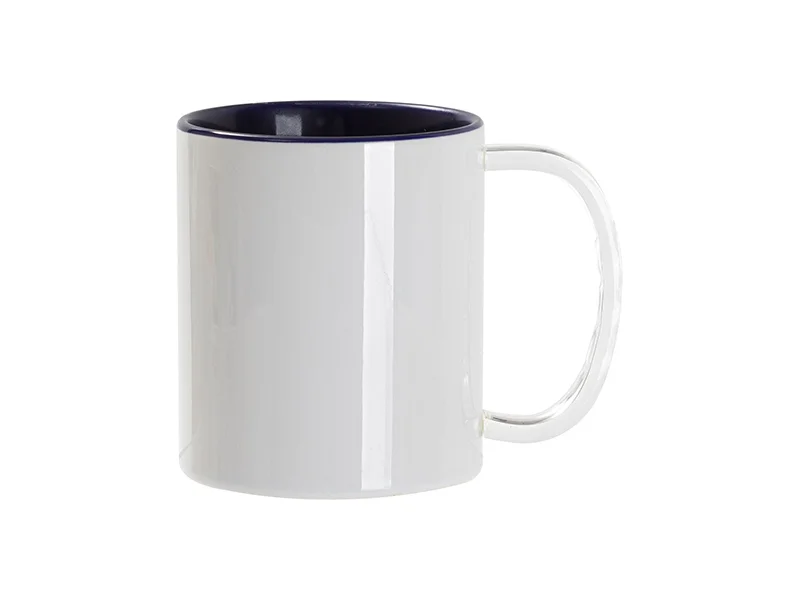 Sublimation Blanks 11oz Two Tone Color Mug Dark Blue Clear Glass