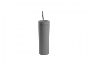 16oz/473ml Double Wall Plastic Skinny Tumbler with Straw &amp; Lid (Paint, Light Gray)