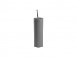 16oz/473ml Double Wall Plastic Skinny Tumbler with Straw &amp; Lid (Paint, Light Gray)