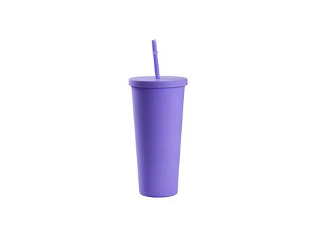 Copo Plástico Dupla Capa 24oz/700ml com Tampa e Canudo (Roxo, Pintado)