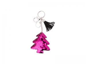 Sublimation Sequin Keychain w/ Tassel and Insert (Purple Red Christmas Tree)