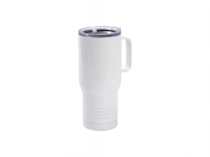 22oz/650ml Sublimation Blanks Stainless Steel Tumbler w/ Handle Ringneck Grip (White)