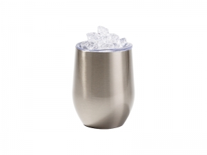 12oz SS Sublimation Blanks Silver Stemless Wine Cup with Clear Fake Crushed Ice Topper Lid