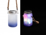 15oz/450ml Sublimation Blanks Mason Jar w/ Lantern Lid and Hemp Rope Handle (Frosted, Gradient Dark Blue)