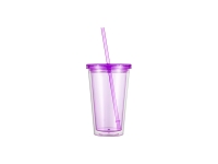 16oz/473ml Double Wall Clear Plastic Tumbler with Straw &amp; Lid (Light Purple)