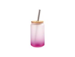 Copo Vidro 13oz/400ml Cor Degradado Roxo com Tampa de bambu e canudo de inox