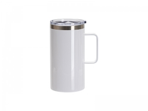 Sublimation Blanks 20oz/600ml Stainless Steel Silver Edge Mug with Handle &amp; Slide Lid(White)