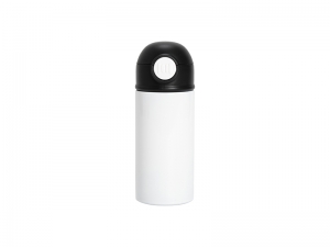 12oz/360ml White Sublimation Kids Stainless Steel Water Bottle with Plastic Straw &amp; Black Cap