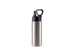 18oz/550ml Sublimation Blanks Stainless Steel Water Bottle w/ Wide Mouth Straw Lid &amp; Rotating Handle(Silver)