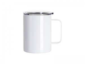 Sublimation Blanks 13oz/400ml Stainless Steel Coffee Cup with Clear Flat Lid &amp; Handle (White)