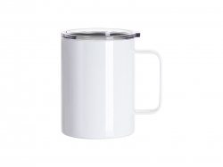 Sublimation Blanks 13oz/400ml Stainless Steel Coffee Cup with Clear Flat Lid &amp; Handle (White)