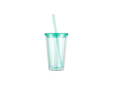 Vaso Plástico Doble Capa 24OZ/700ml con Tapa y Pajita (Verde Claro)