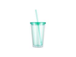 Vaso Plástico Doble Capa 24OZ/700ml con Tapa y Pajita (Verde Claro)