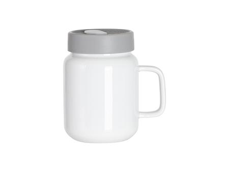 Mason Jar Cerámica 17oz/500ml con Tapa de Silicona Gris (Blanco)