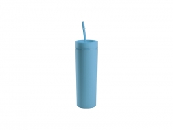 16oz/473ml Double Wall Plastic Skinny Tumbler with Straw &amp; Lid (Paint, Light Blue)