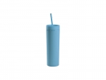 16oz/473ml Double Wall Plastic Skinny Tumbler with Straw &amp; Lid (Paint, Light Blue)