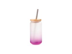 Copo Vidro 18oz/550ml Cor Degradado Roxo com Tampa de bambu e canudo de inox