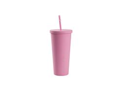 Vaso Plástico Doble Capa 24OZ/700ml con Tapa y Pajita (Rosa, Pintado)