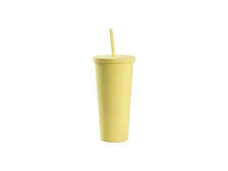 Copo Plástico Dupla Capa 24oz/700ml com Tampa e Canudo (Amarelo, Pintado)