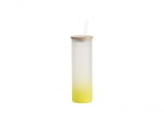 Sublimation Blanks 20oz/600ml Glass Skinny Tumbler w/Straw &amp; Bamboo Lid(Frosted, Gradient Lemon Yellow)