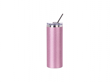 Sublimation 20oz/600ml Glitter Stainless Steel Skinny T Tumbler with Straw &amp; Lid (Pink)