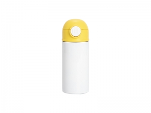 Sublimation 12oz/360ml Kids Stainless Steel Water Bottle With Plastic Straw &amp; Yellow Cap(White)