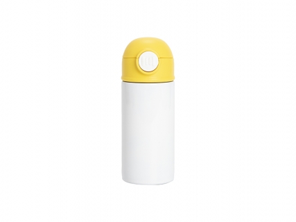 Sublimation 12oz/360ml Kids Stainless Steel Water Bottle With Plastic Straw &amp; Yellow Cap(White)