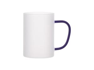 Sublimation 12oz/360ml Glass Mug w/ Dark Blue Handle(Frosted)