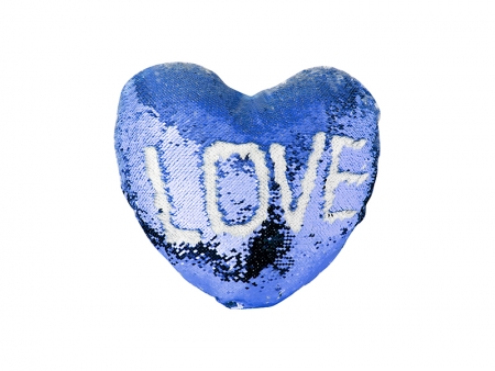 Sublimation Heart Shaped Sequin Pillow Cover (Dark Blue w/ White, 39*44cm)