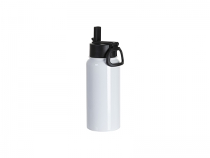 25oz/750ml Stainless Steel Water Bottle w/ Wide Mouth Straw &amp; Portable Lid (White)