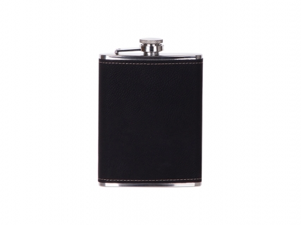 8oz/240ml Stainless Steel Hip Flask with PU Cover (Black W/ Gold)