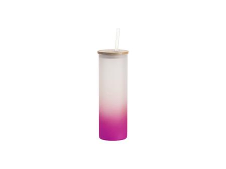 Vaso Cristal Escarchado 20oz/600ml con pajita y tapa de bambú (Escarchado, Degradado Morado)