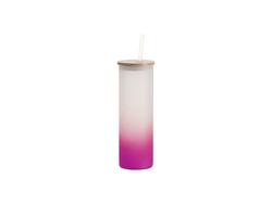 Vaso Cristal Escarchado 20oz/600ml con pajita y tapa de bambú (Escarchado, Degradado Morado)